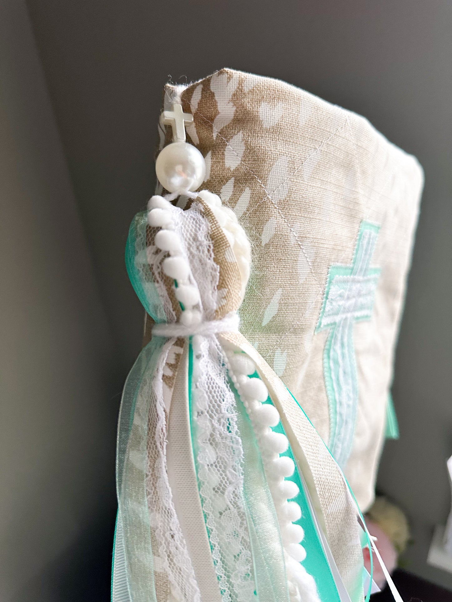 The Shianne Axis Print Western Bible Tassel Bookmark | Fluffy Yarn, Lace, Pearls, Turquoise Accents