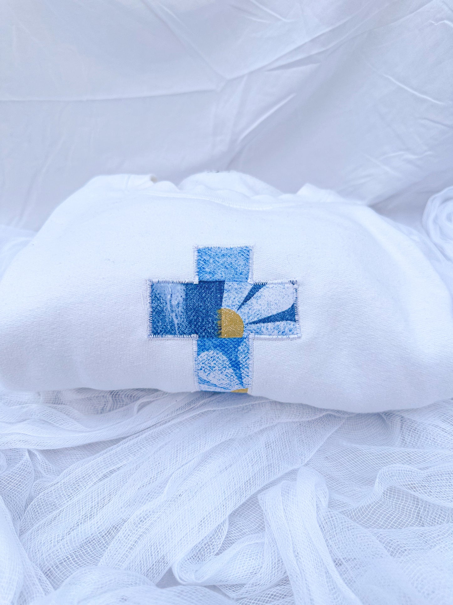 Denim Dreams Embroidered Cross Sweatshirt