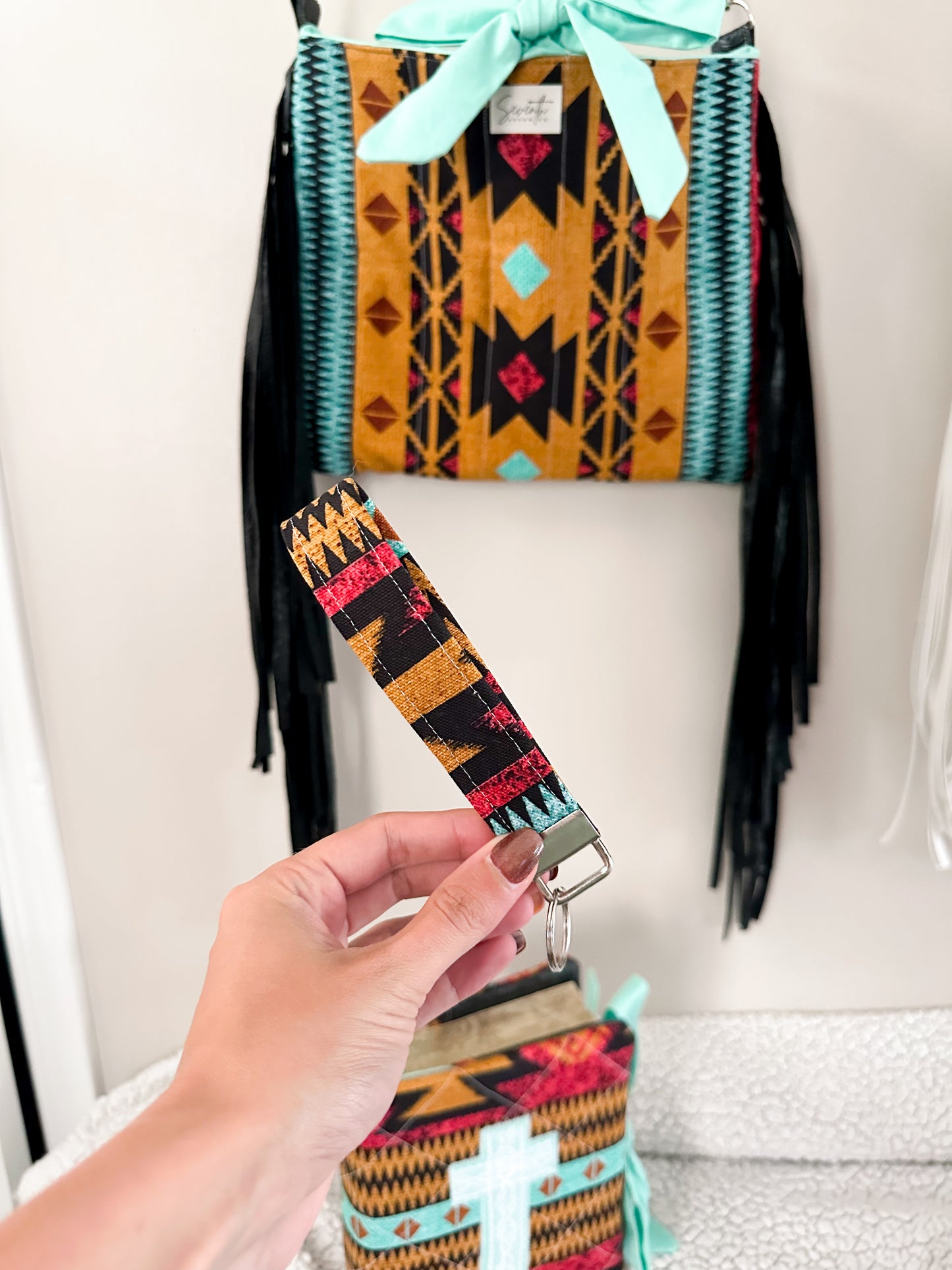 Faith & Fringe Western Canvas Wristlet Lanyard Keychain