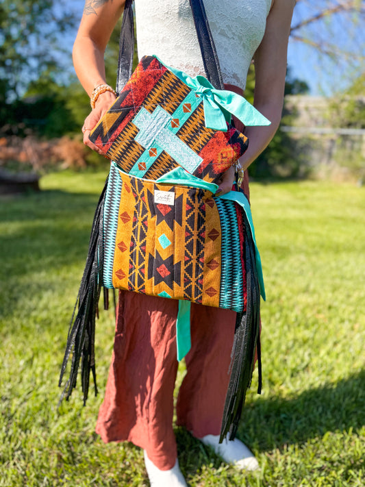 The Savannah Bible Cover & Church Bag Duo | Aztec Print & Turquoise | Faux Leather Accents