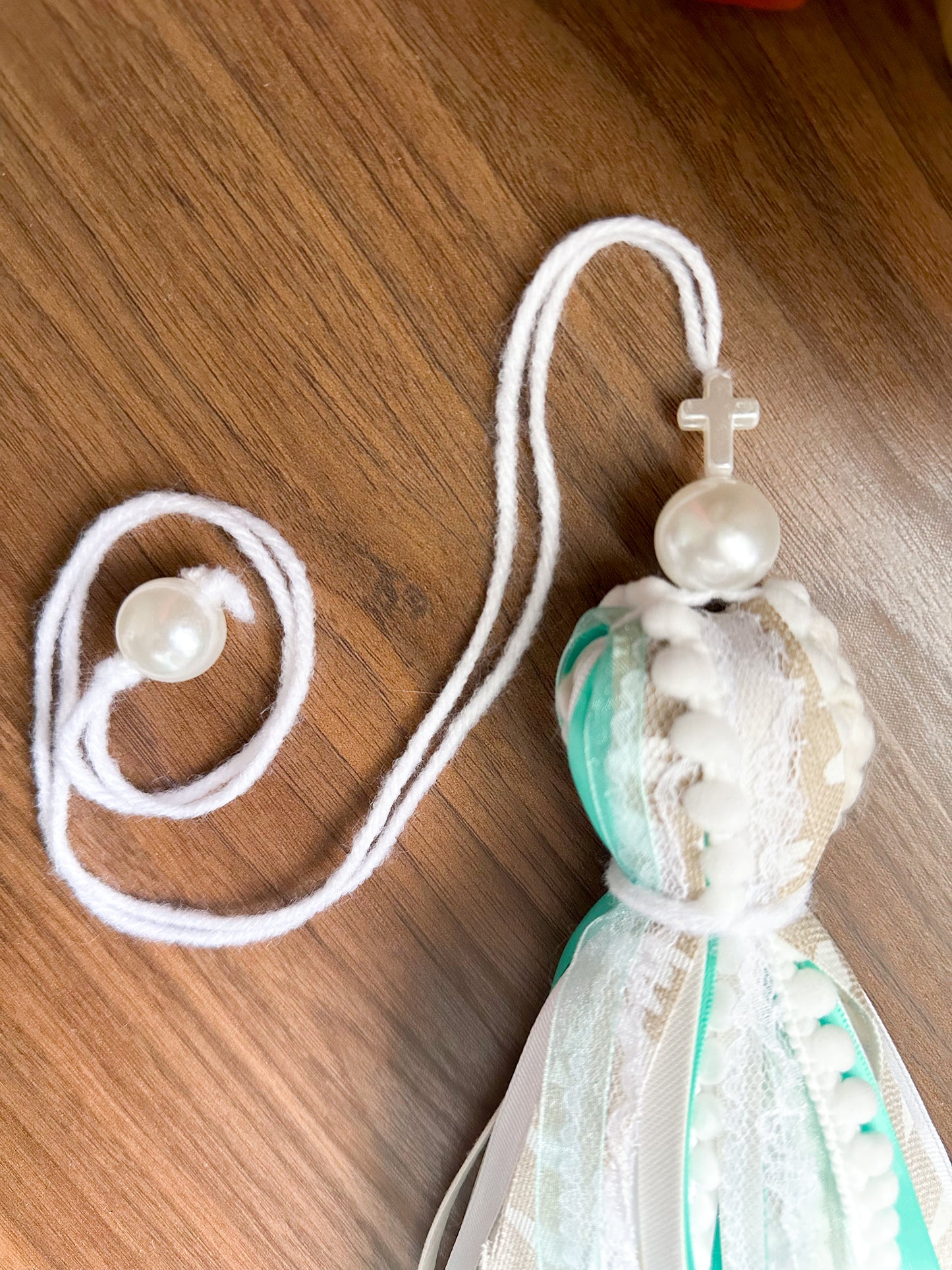 The Shianne Axis Print Western Bible Tassel Bookmark | Fluffy Yarn, Lace, Pearls, Turquoise Accents