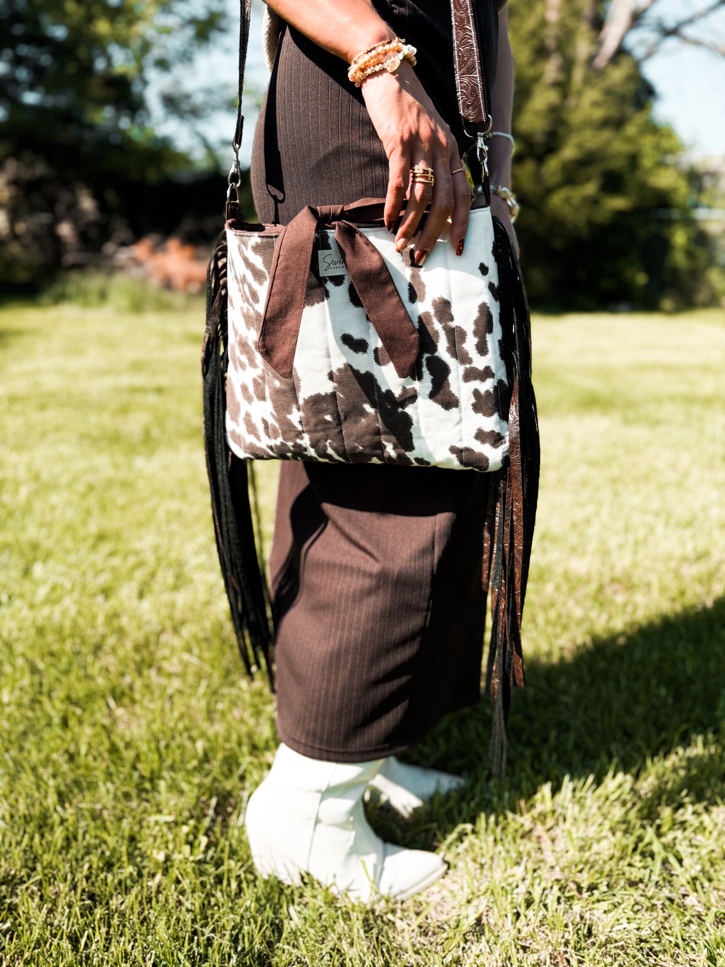The Dianna Church Bag | Western Cow Print Fringe Crossbody | Faux Leather