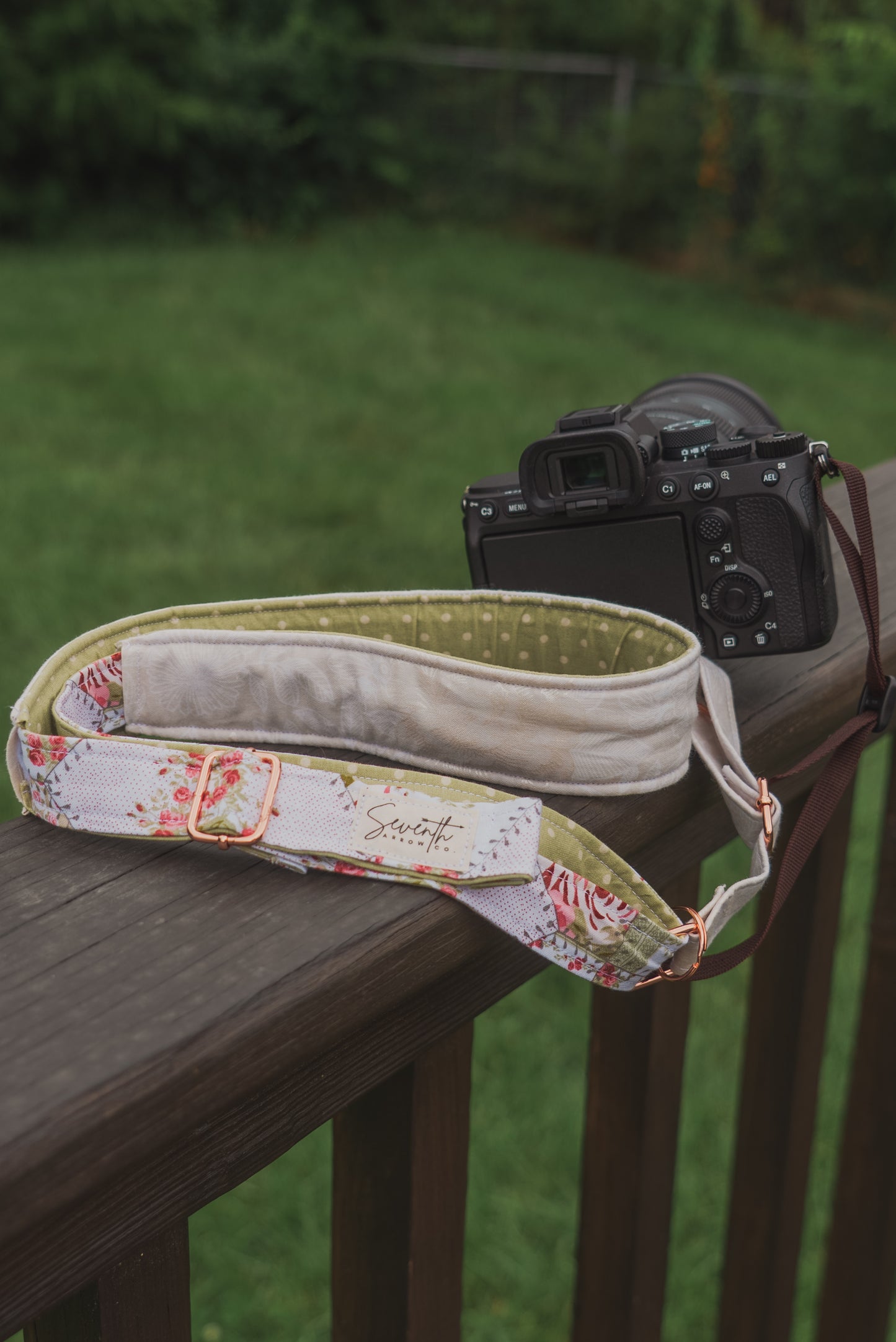 Rose Patchwork Adjustable Sliding Camera Strap with Dual Clasp | Single Camera Harness | Screw In Attachment