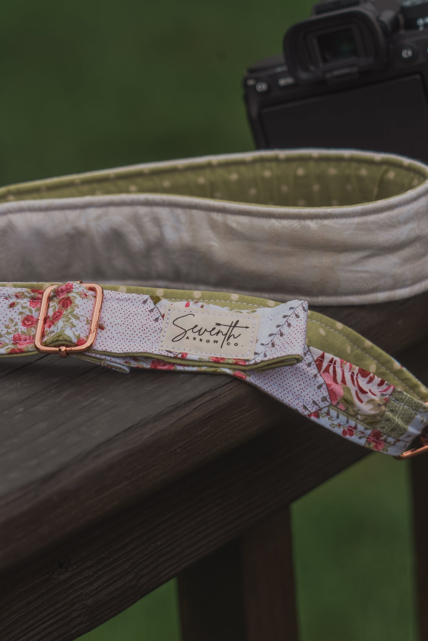 Rose Patchwork Adjustable Sliding Camera Strap with Dual Clasp | Single Camera Harness | Screw In Attachment