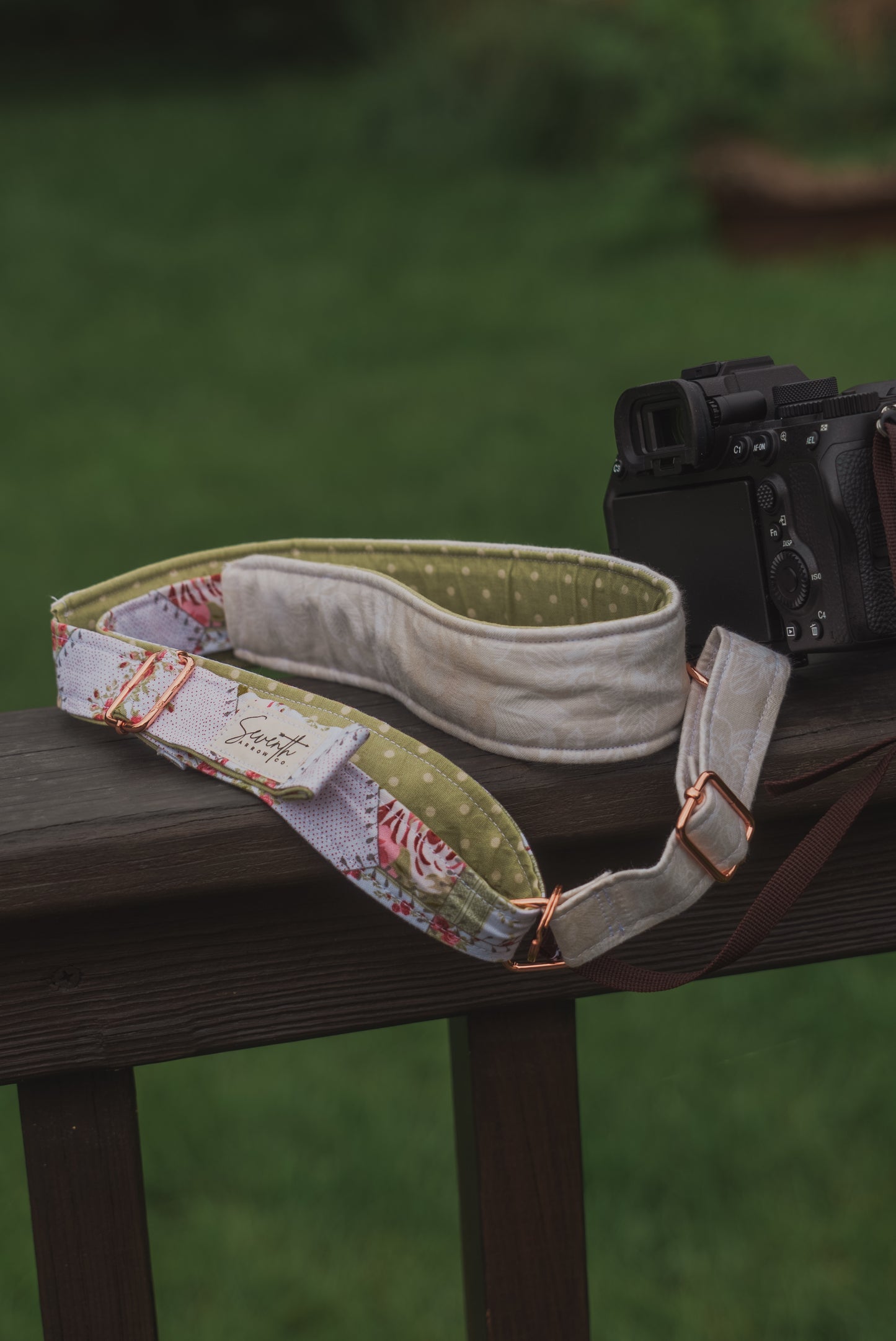 Rose Patchwork Adjustable Sliding Camera Strap with Dual Clasp | Single Camera Harness | Screw In Attachment