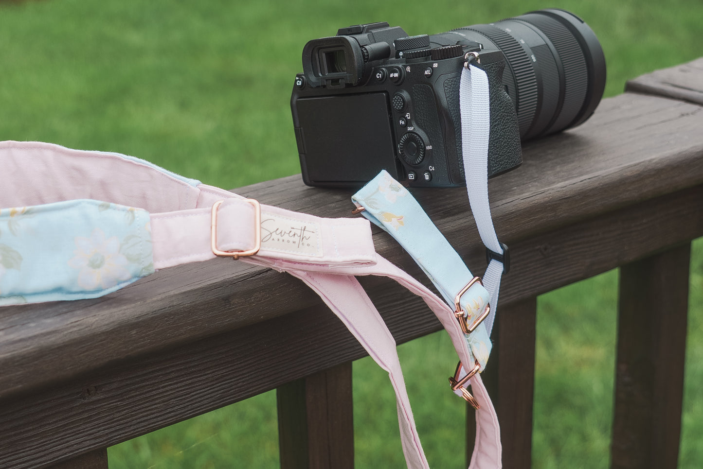 Sweet Spring Pink Floral Adjustable Sliding Camera Strap with Dual Clasp | Single Camera Harness | Screw In Attachment