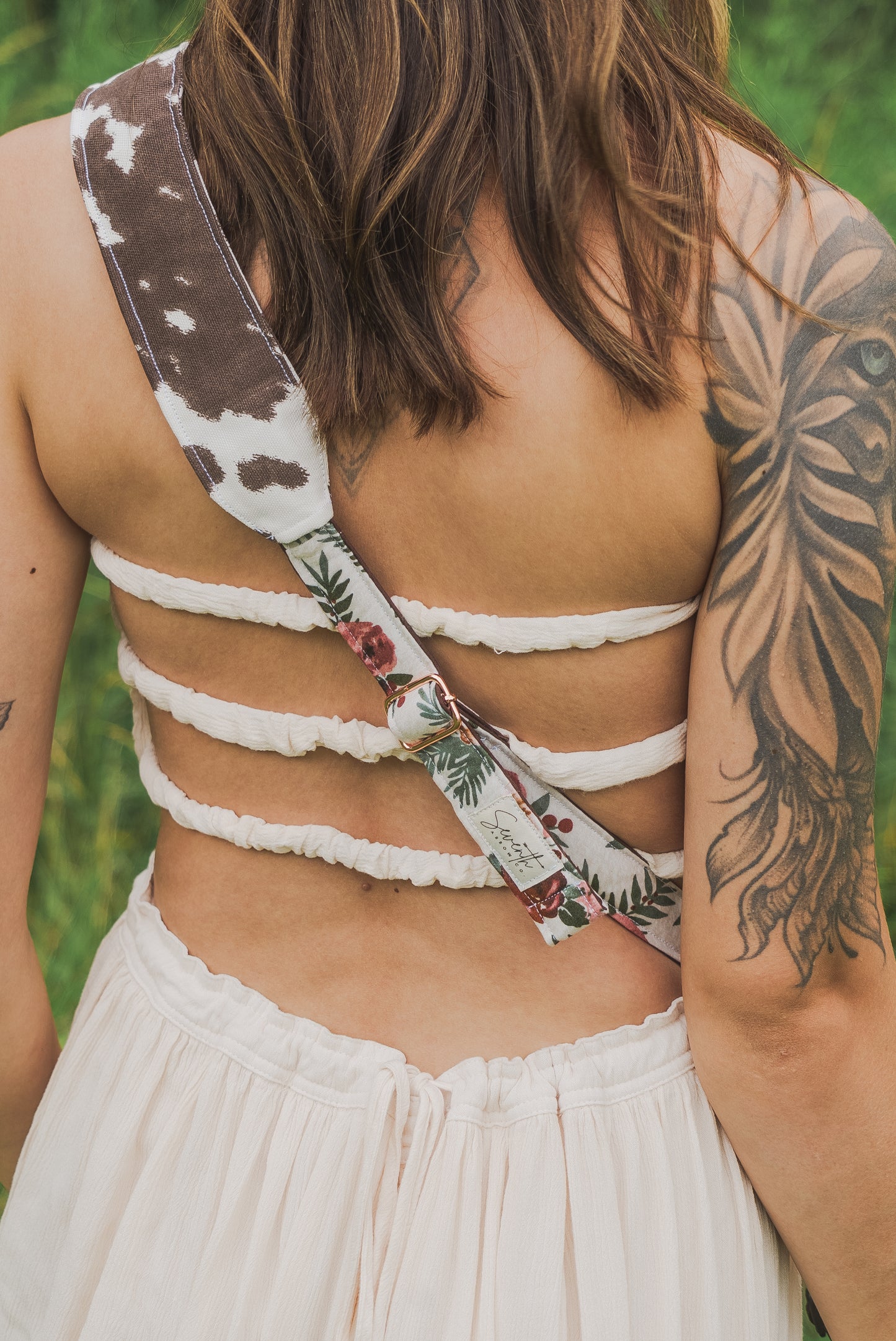 Cowprint Floral Adjustable Sliding Camera Strap with Dual Clasp | Single Camera Harness | Screw In Attachment
