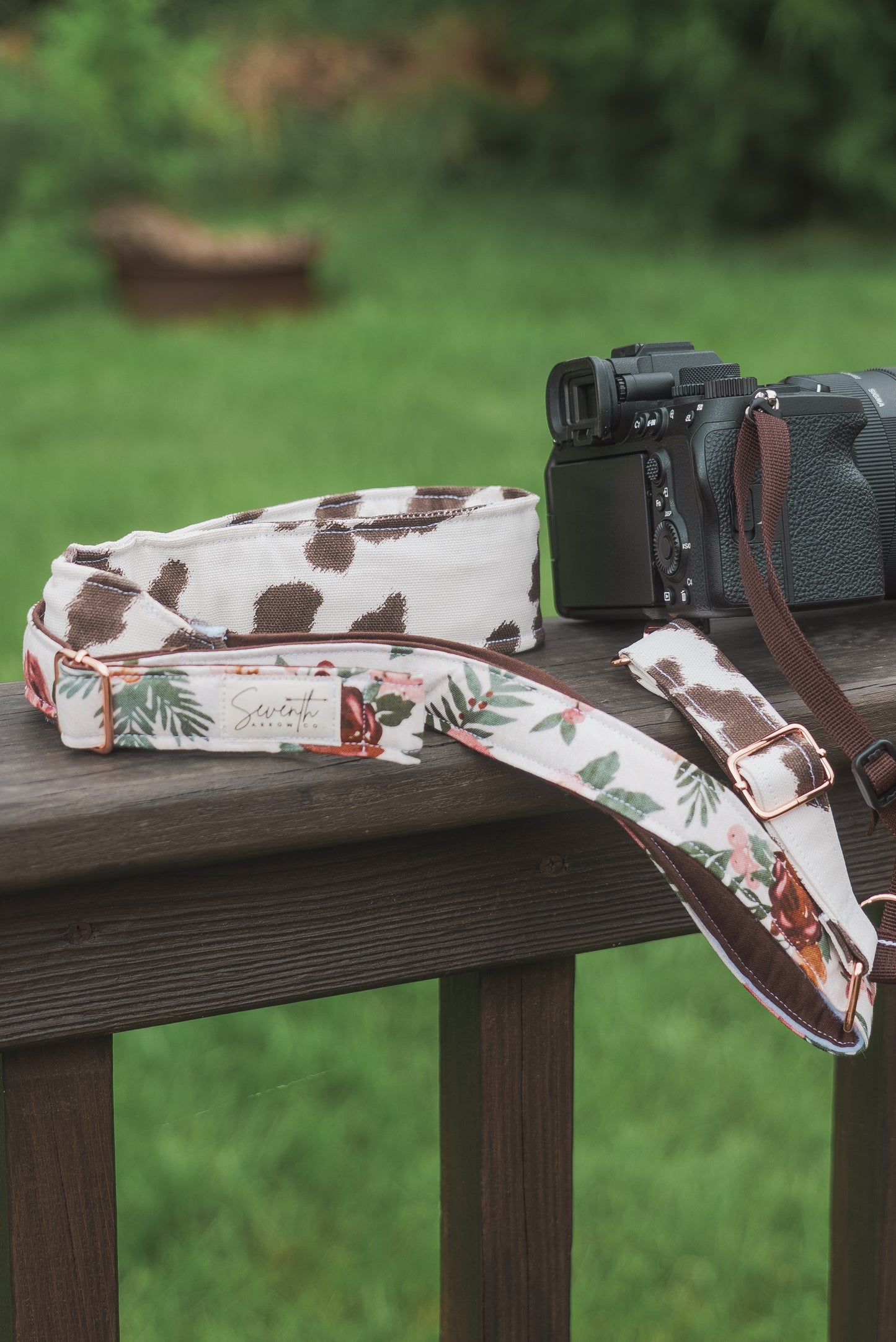 Cowprint Floral Adjustable Sliding Camera Strap with Dual Clasp | Single Camera Harness | Screw In Attachment