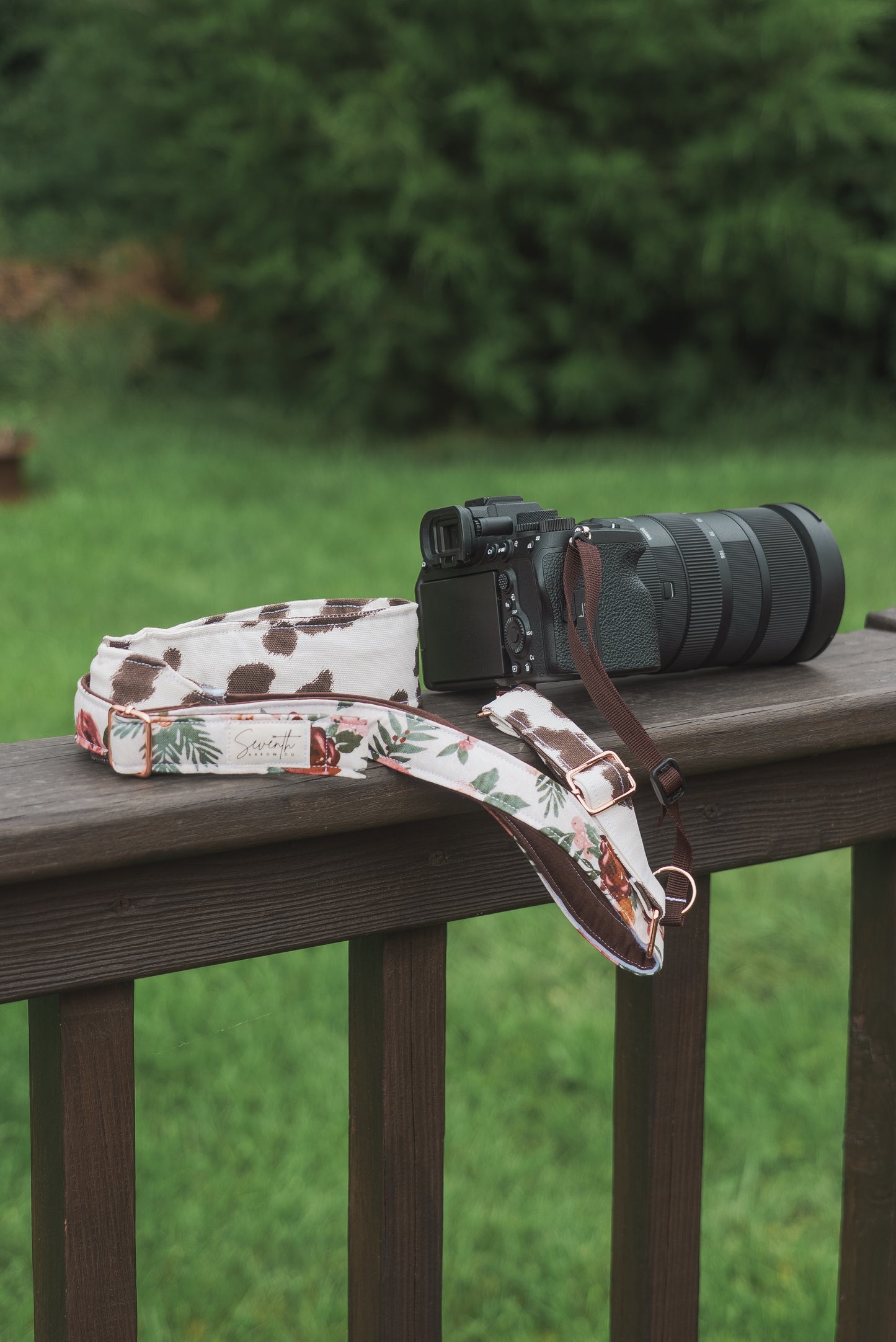 Cowprint Floral Adjustable Sliding Camera Strap with Dual Clasp | Single Camera Harness | Screw In Attachment