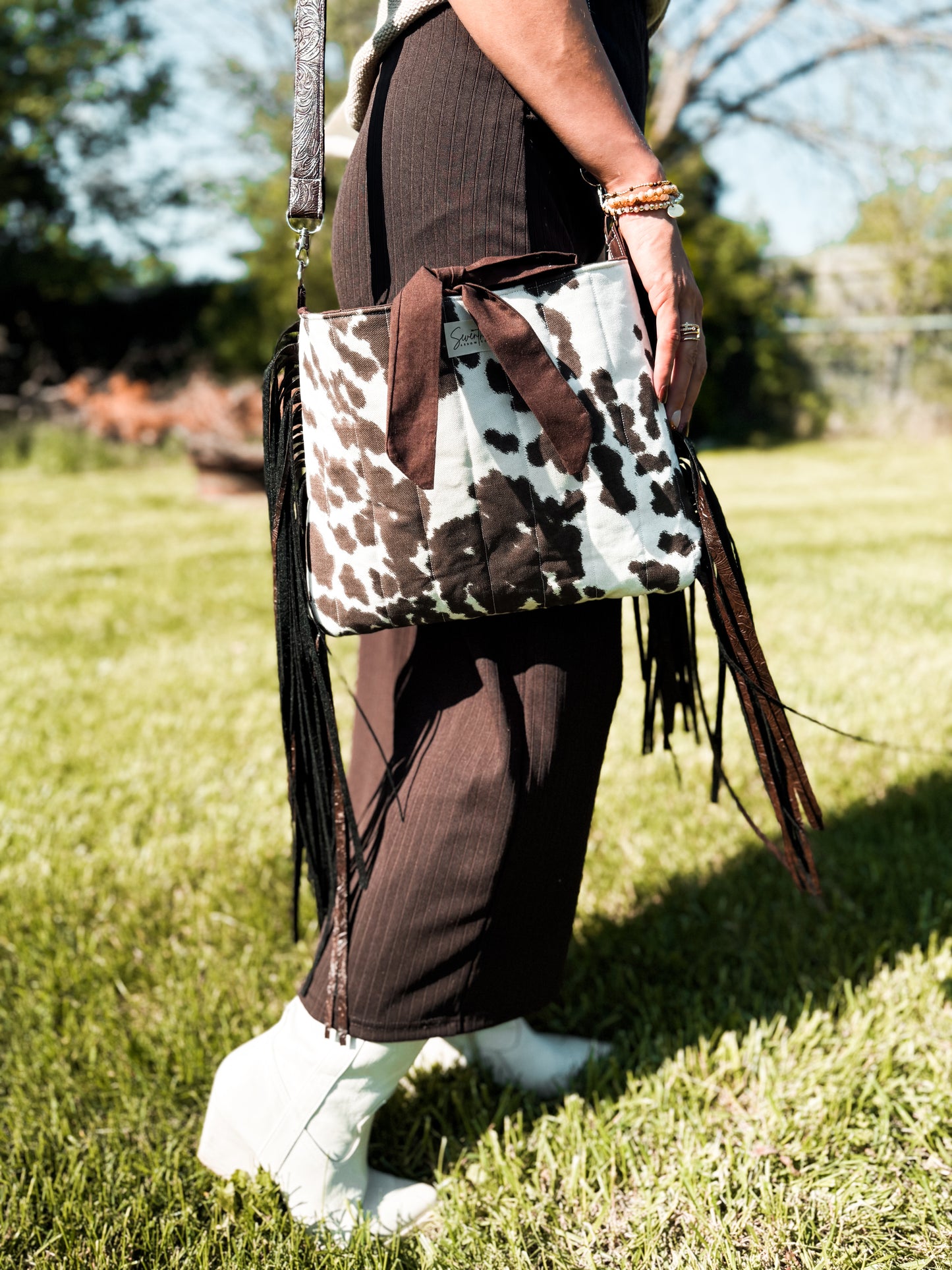 The Dianna Church Bag | Western Cow Print Fringe Crossbody | Faux Leather