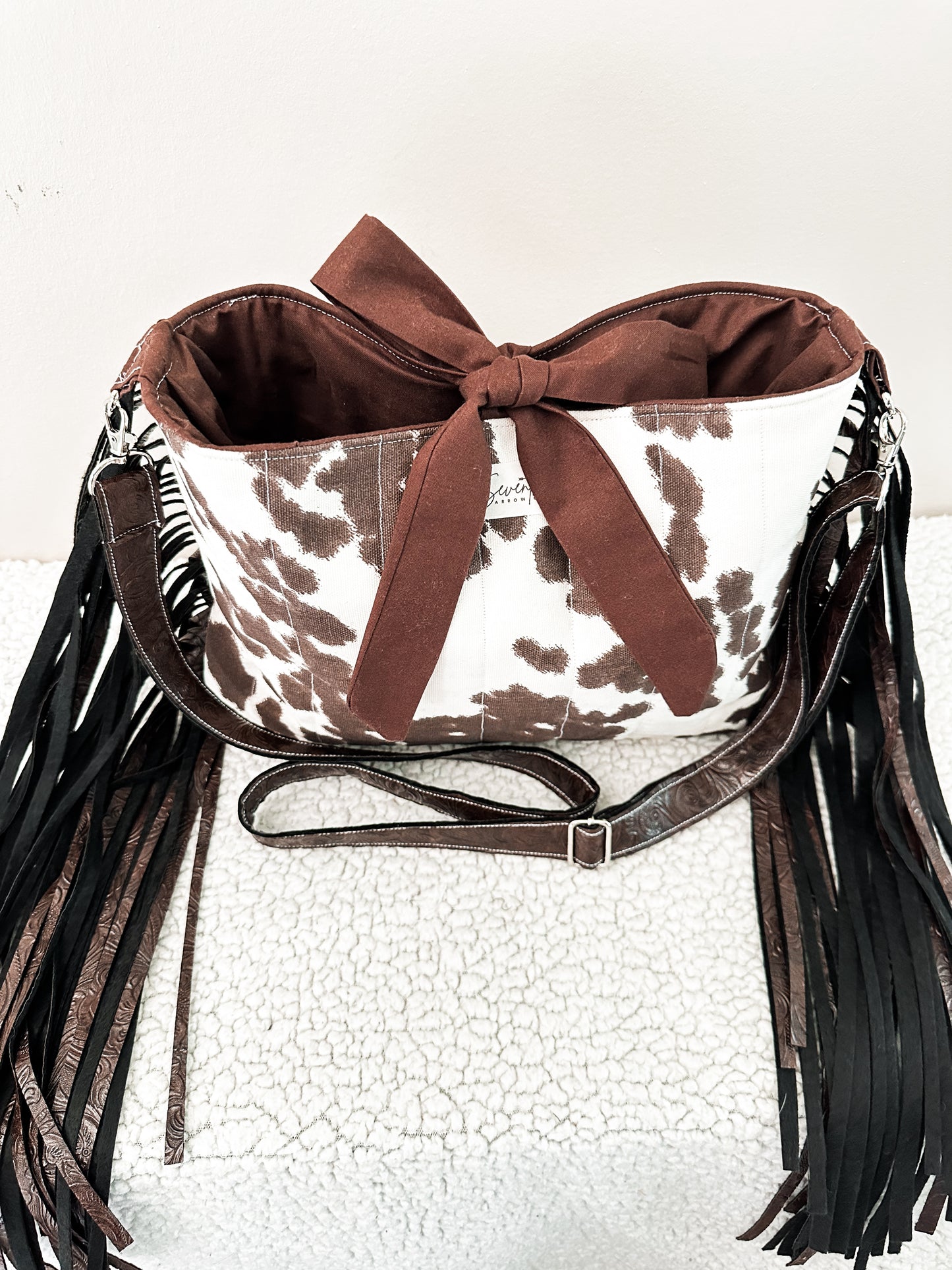 The Dianna Church Bag | Western Cow Print Fringe Crossbody | Faux Leather