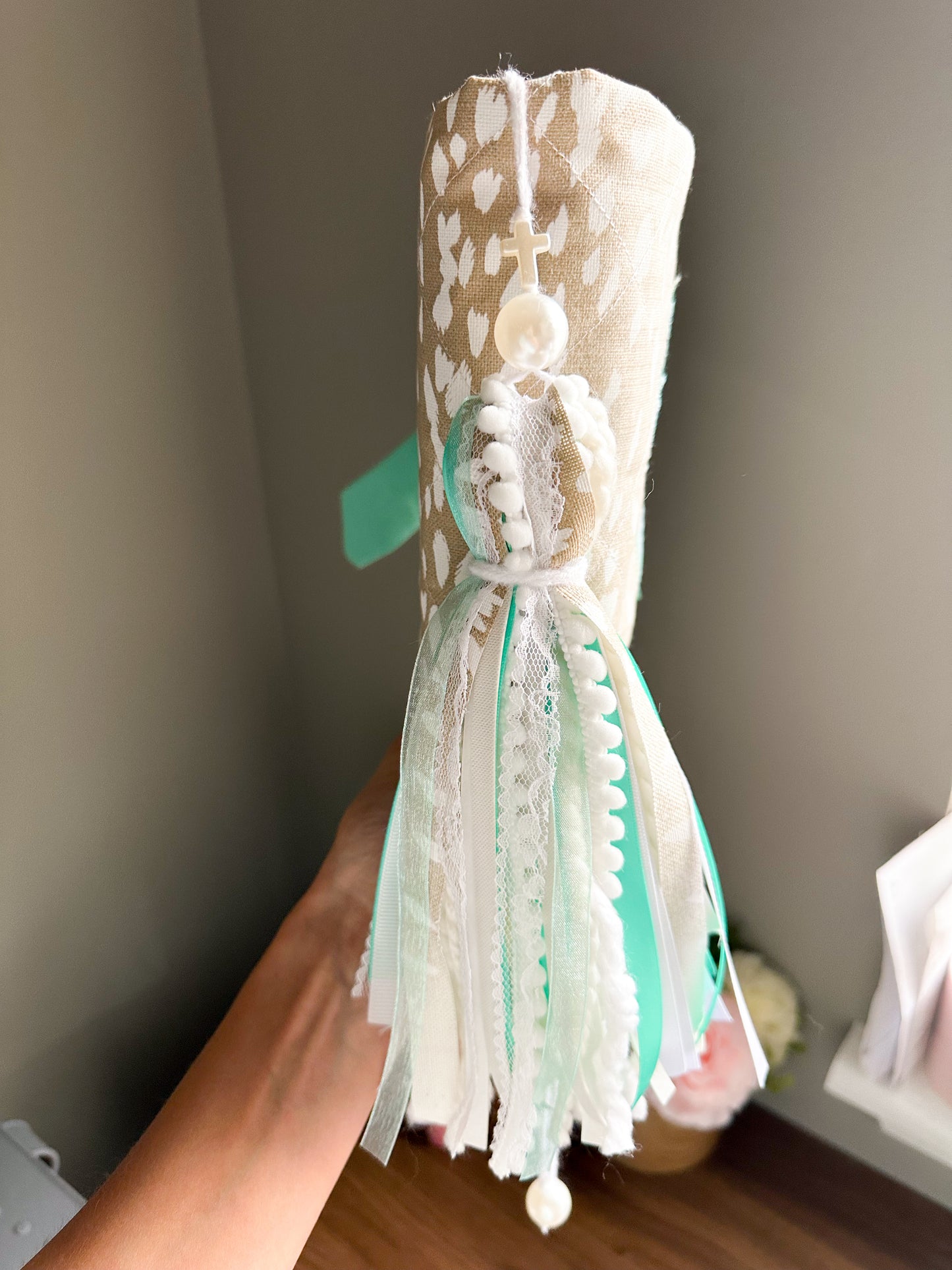 The Shianne Axis Print Western Bible Tassel Bookmark | Fluffy Yarn, Lace, Pearls, Turquoise Accents