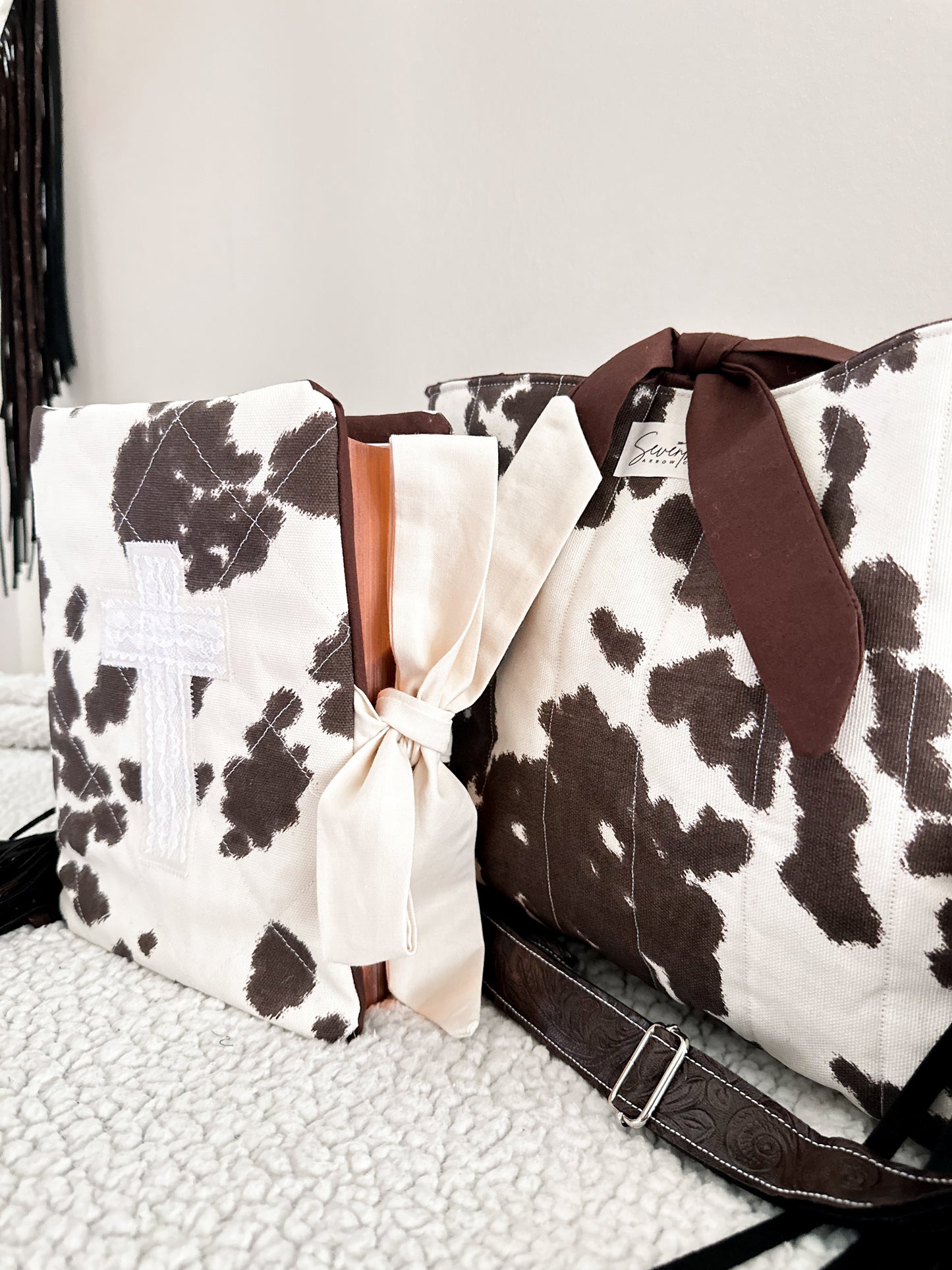 The Dianna Bible Cover & Church Bag Duo | Cow Print & Brown | Faux Leather Accents