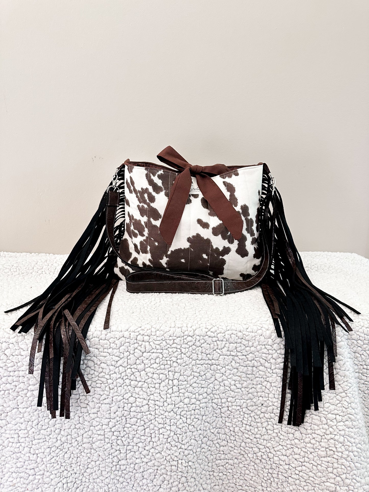 The Dianna Church Bag | Western Cow Print Fringe Crossbody | Faux Leather