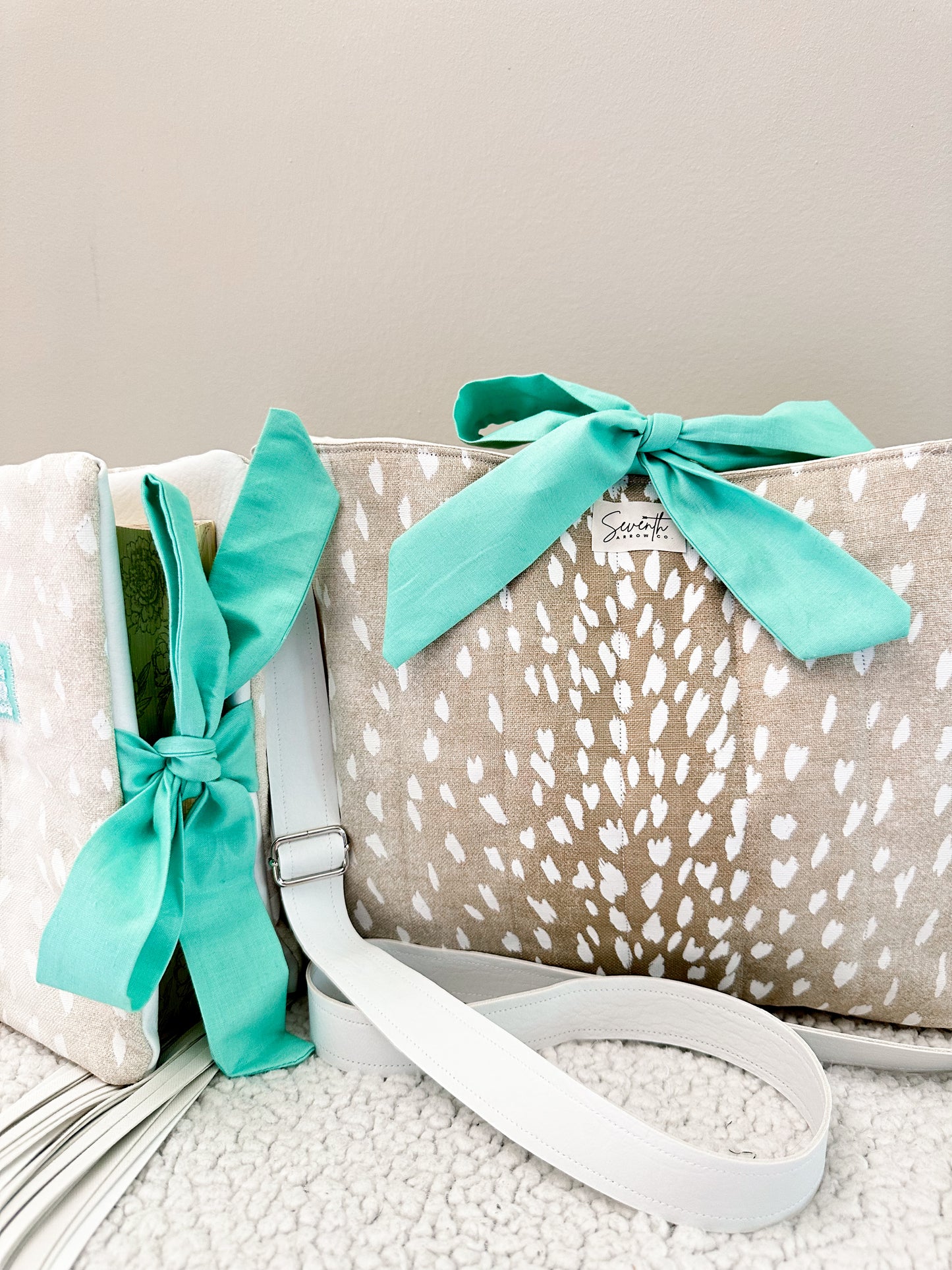 The Shianne Bible Cover & Church Bag Duo | Axis Print & Turquoise | Faux Leather Accents