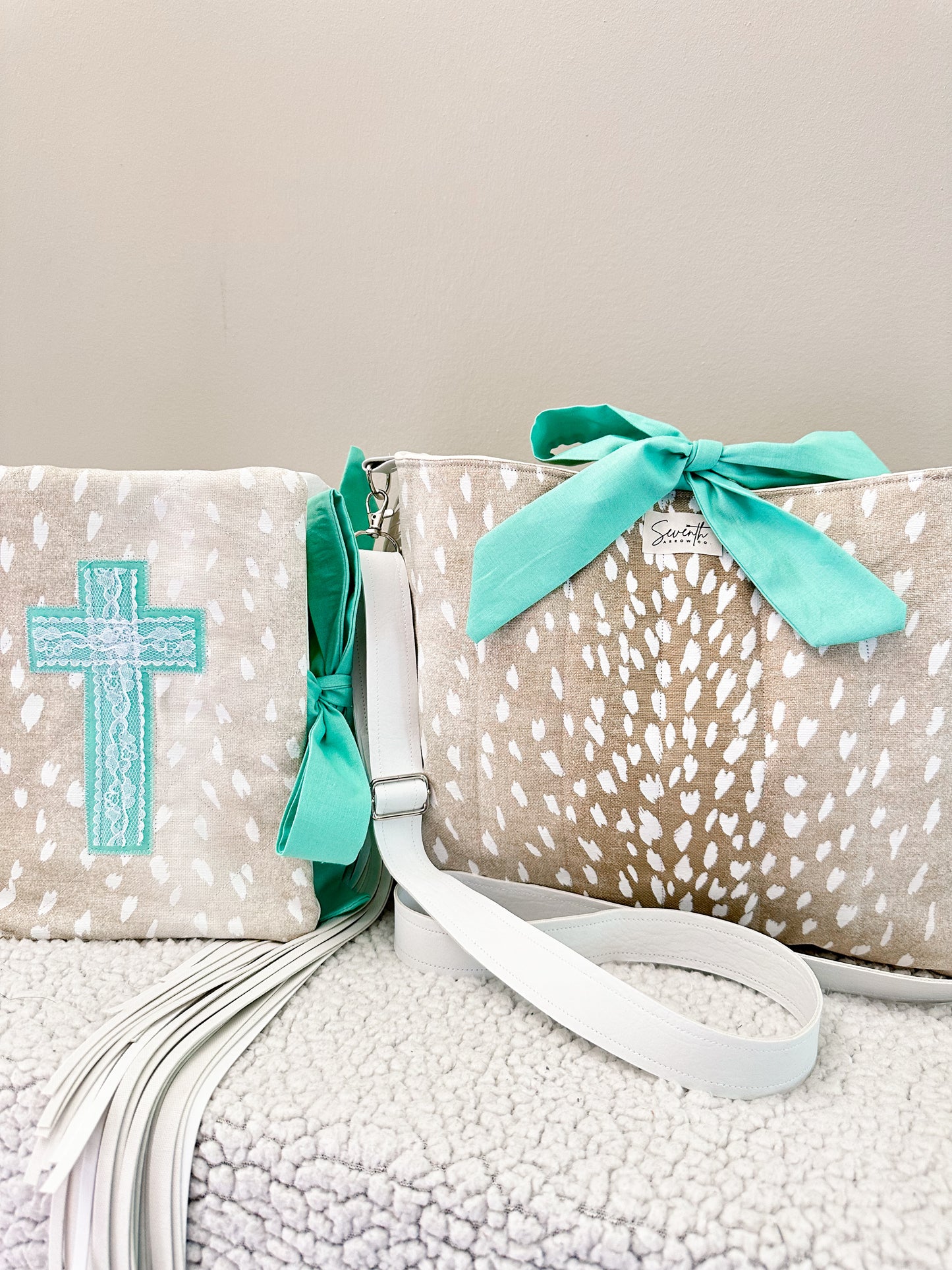 The Shianne Bible Cover & Church Bag Duo | Axis Print & Turquoise | Faux Leather Accents
