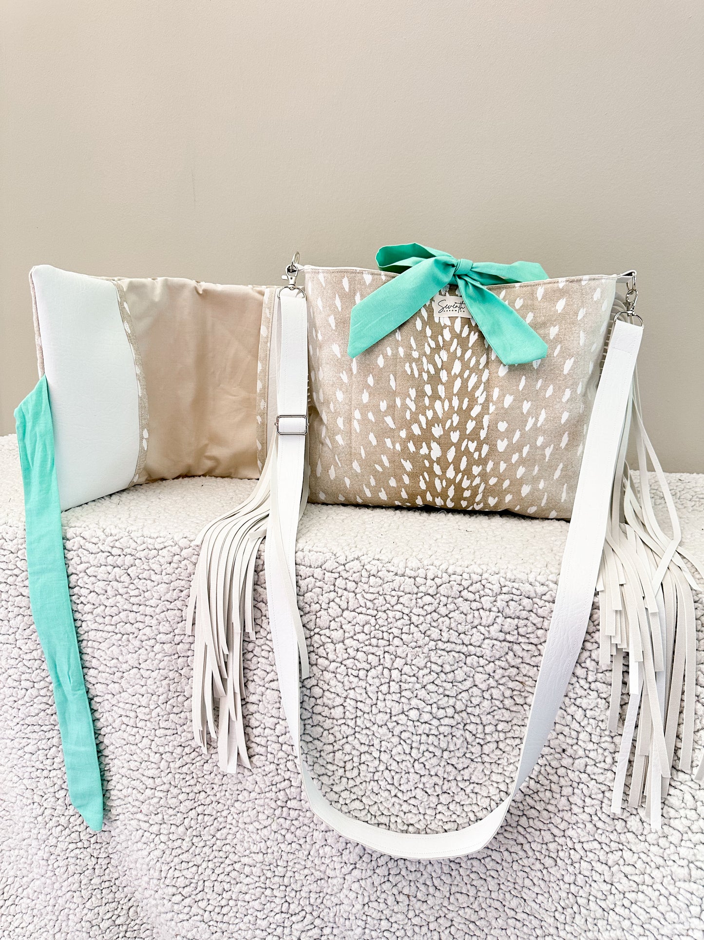 The Shianne Bible Cover & Church Bag Duo | Axis Print & Turquoise | Faux Leather Accents