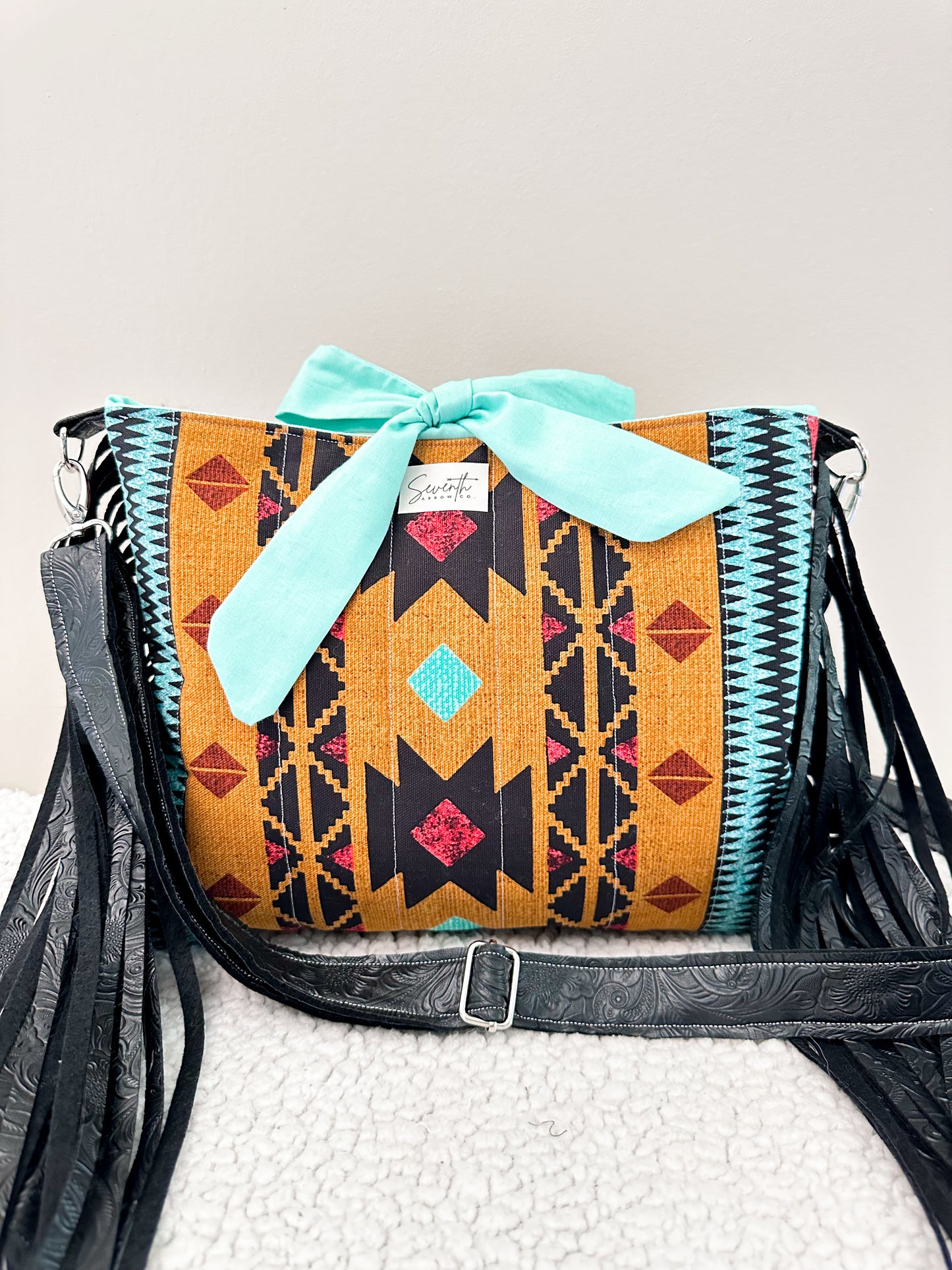 The Savannah Church Bag | Western Aztec Print Fringe Crossbody | Faux Leather