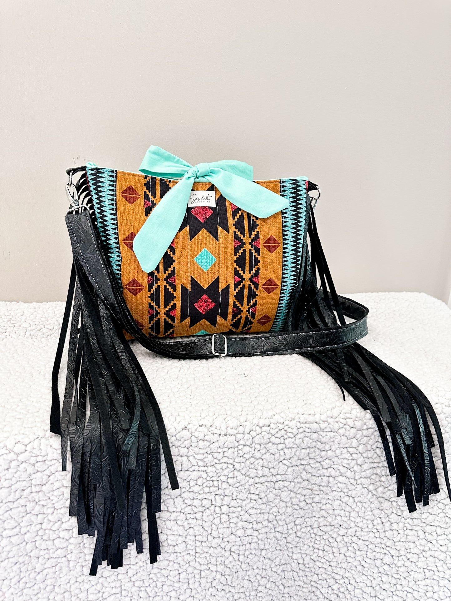 The Savannah Church Bag | Western Aztec Print Fringe Crossbody | Faux Leather