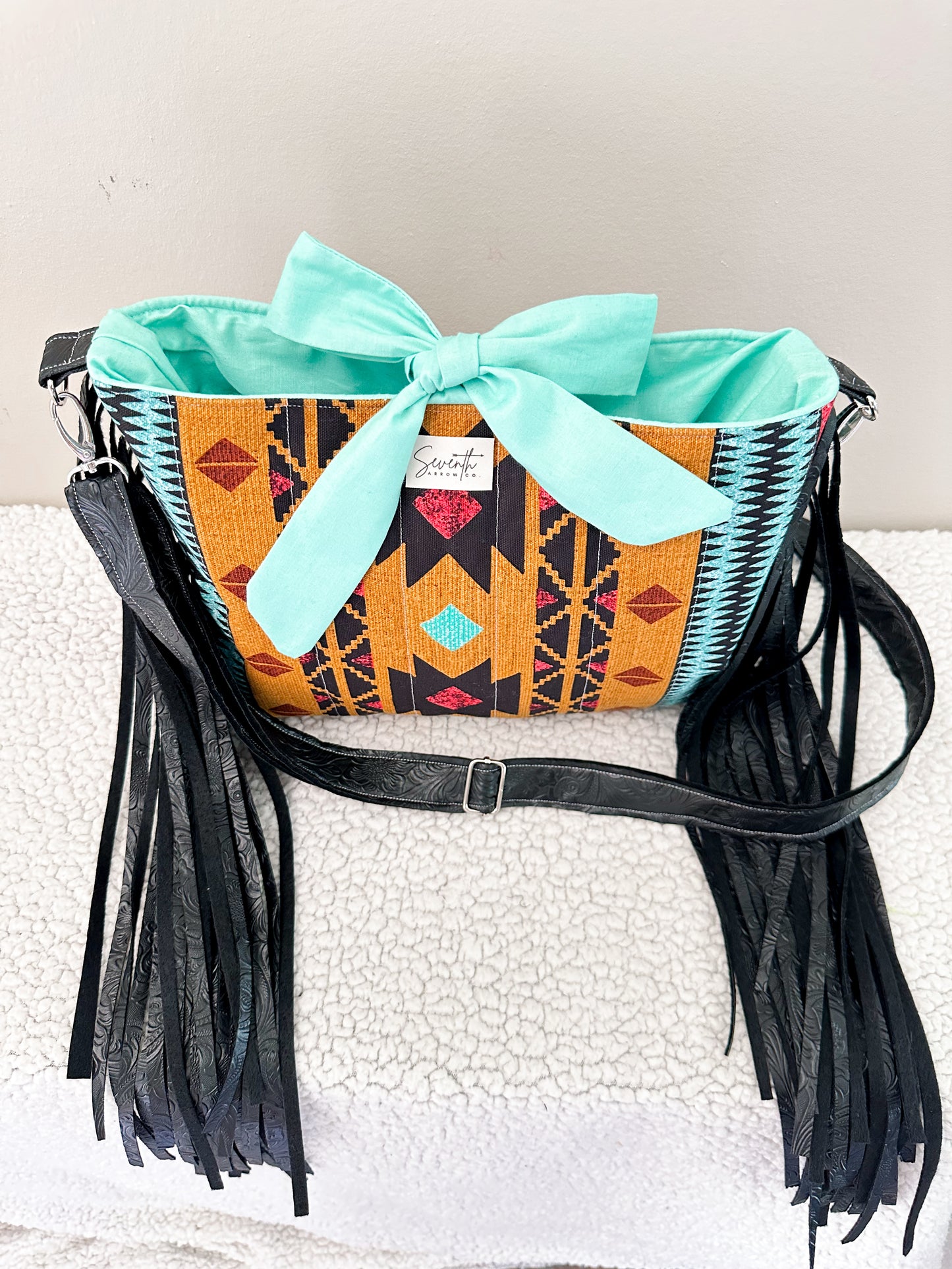 The Savannah Church Bag | Western Aztec Print Fringe Crossbody | Faux Leather
