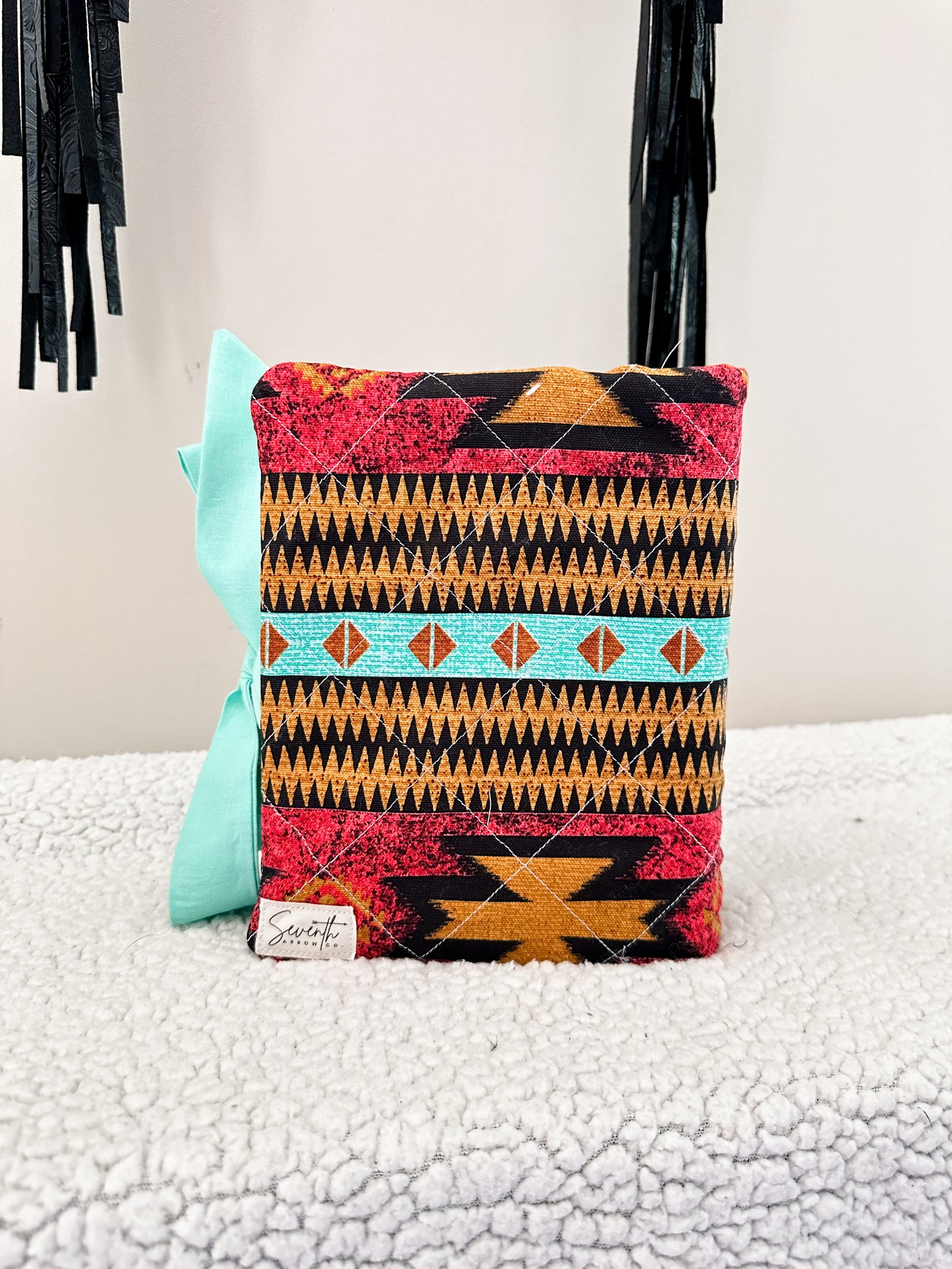 The Savannah Bible Cover | Western Aztec Print | Turquoise Accent | Faux Leather Pockets