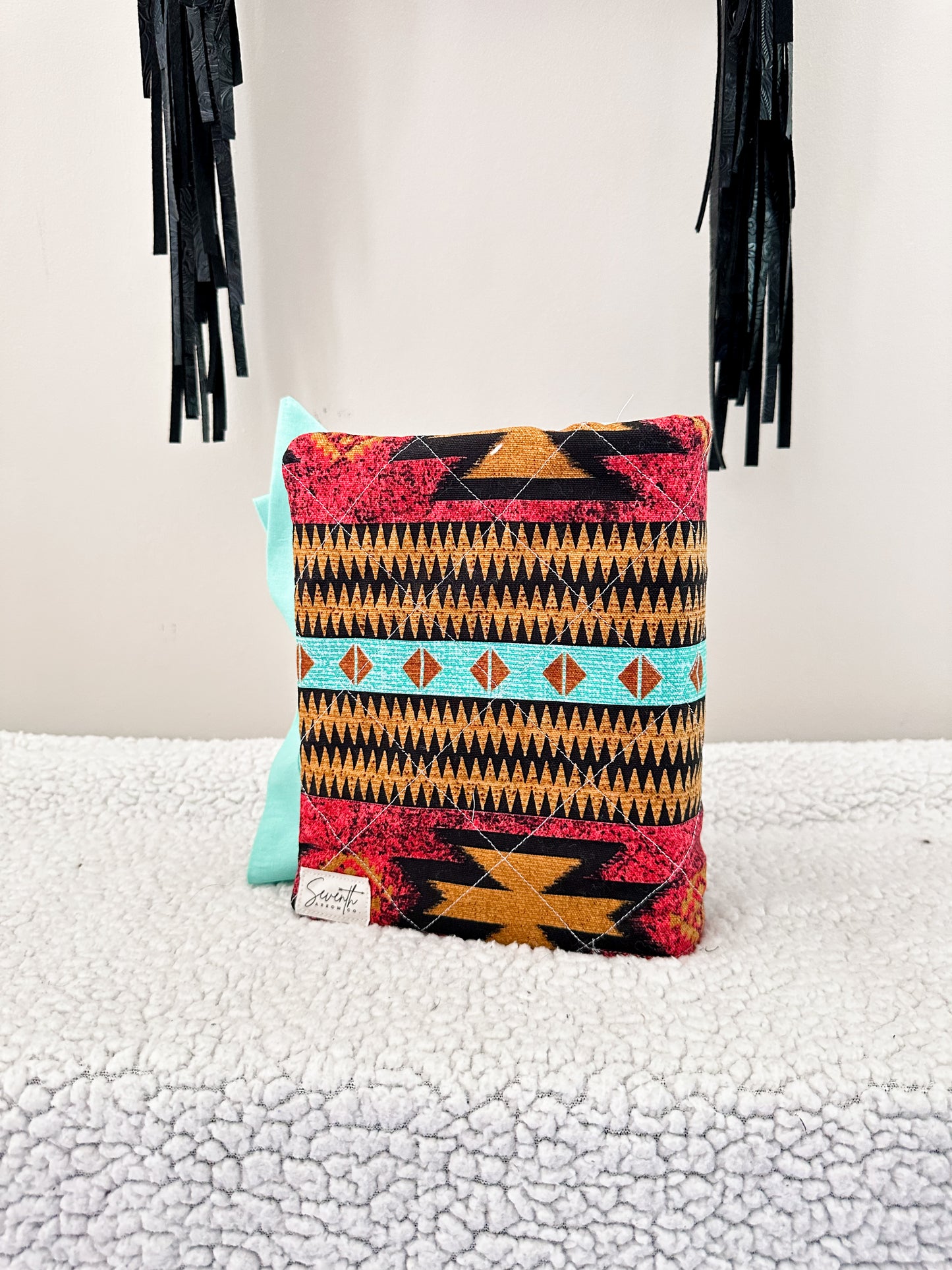 The Savannah Bible Cover | Western Aztec Print | Turquoise Accent | Faux Leather Pockets