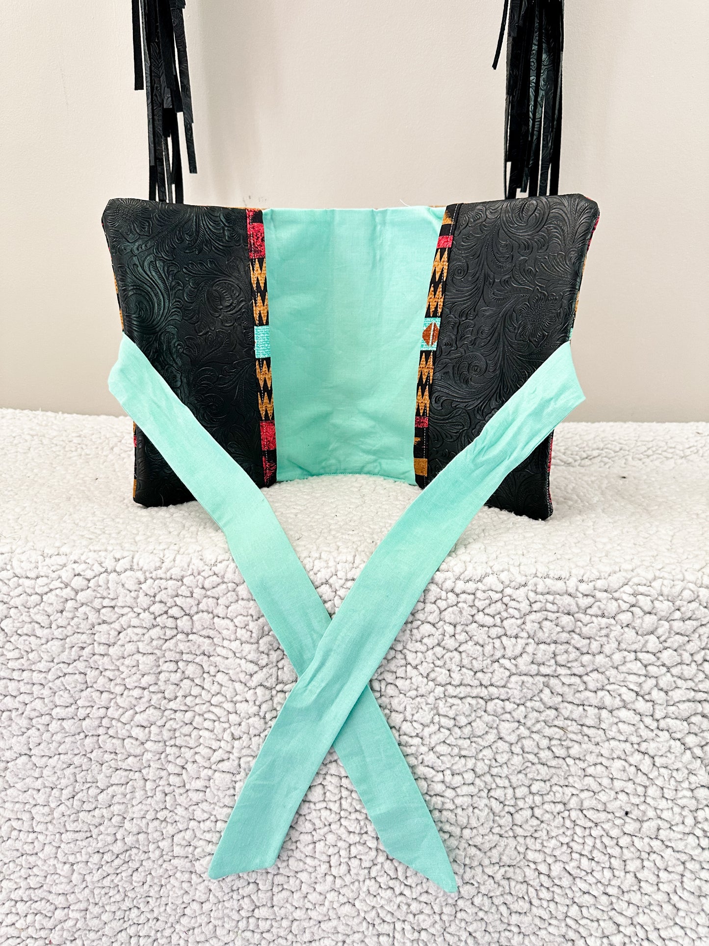 The Savannah Bible Cover | Western Aztec Print | Turquoise Accent | Faux Leather Pockets
