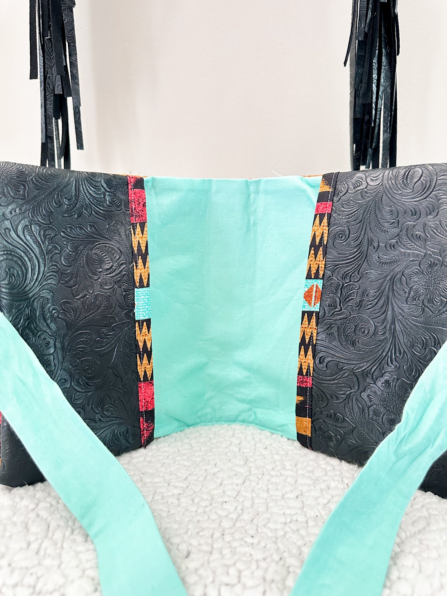 The Savannah Bible Cover | Western Aztec Print | Turquoise Accent | Faux Leather Pockets
