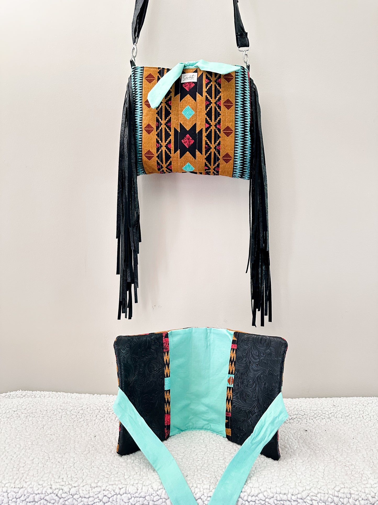 The Savannah Bible Cover & Church Bag Duo | Aztec Print & Turquoise | Faux Leather Accents