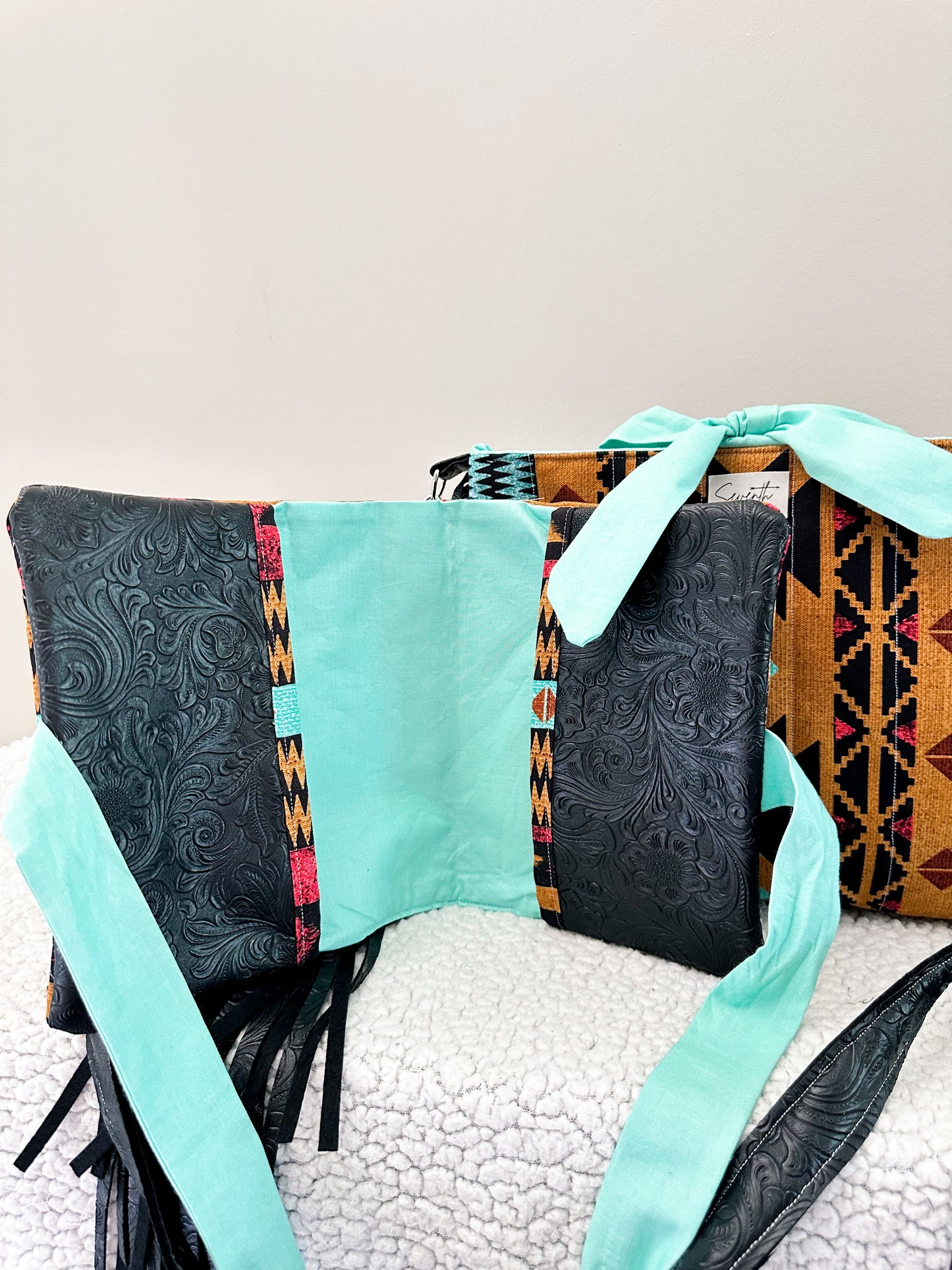 The Savannah Bible Cover & Church Bag Duo | Aztec Print & Turquoise | Faux Leather Accents