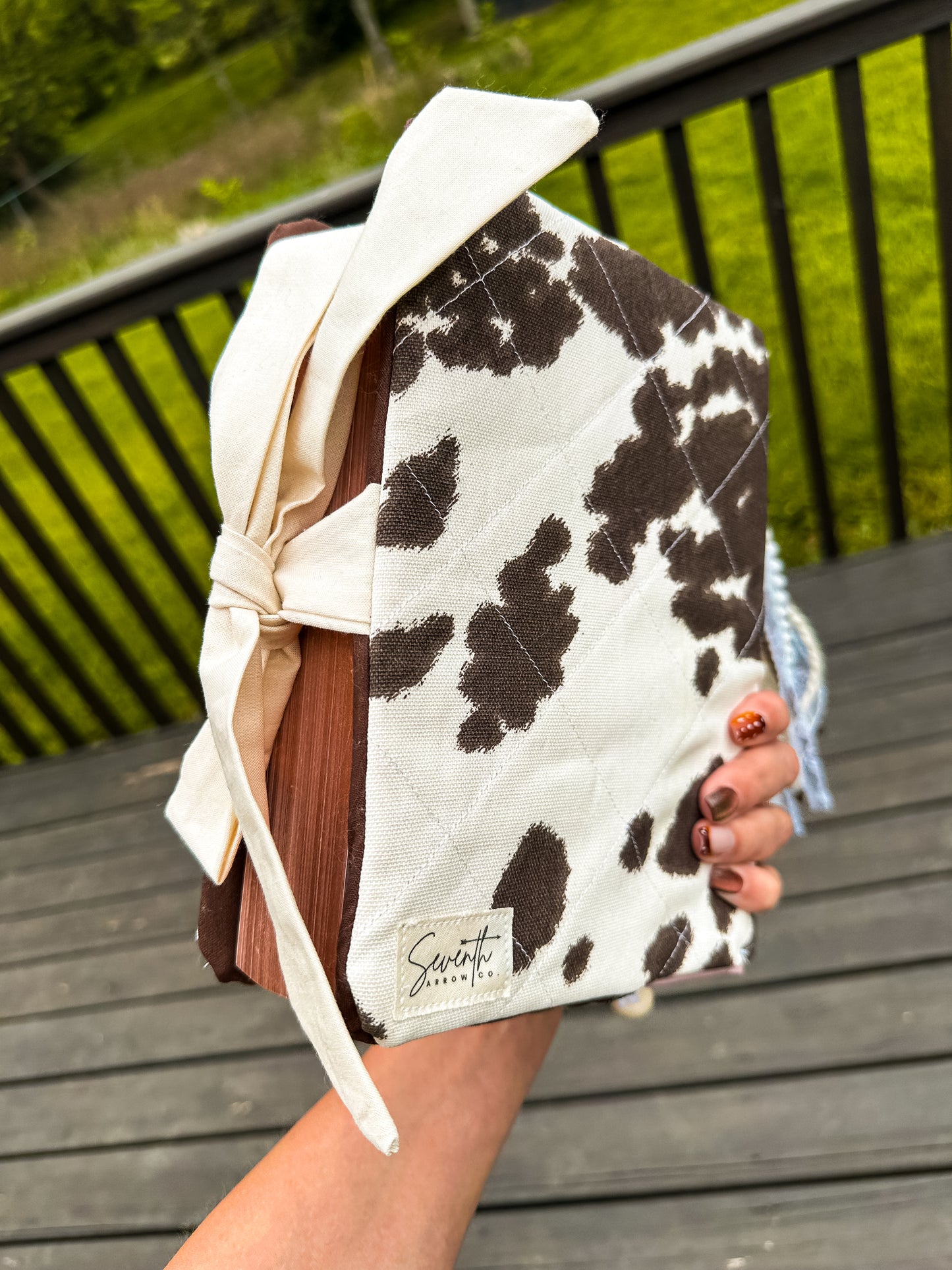 The Dianna Bible Cover | Western Cow Print | Brown Accent | Faux Leather Pockets